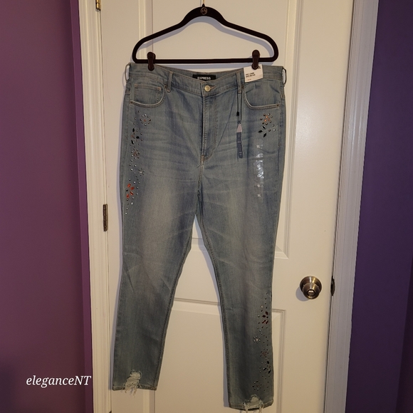 Express Denim - Express Light Blue wash Stretch Ankle legging Super High rise Jeans Sz: 18 L NWT